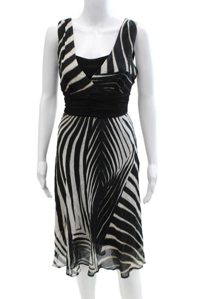 Frank Lyman Women Fit & Flare Wrap Dress Black Zebra V-Neck Sleeveless Size 10