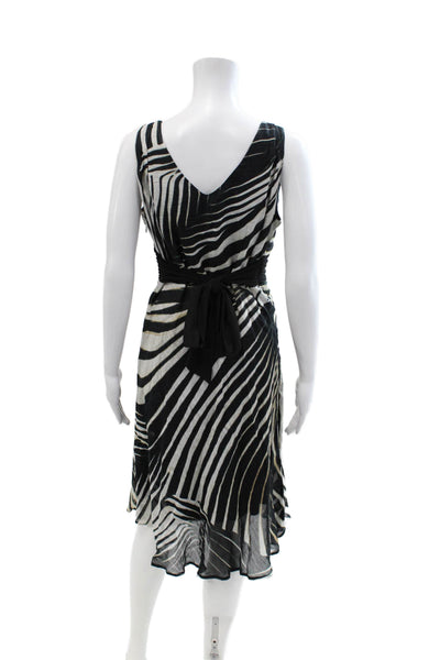Frank Lyman Women Fit & Flare Wrap Dress Black Zebra V-Neck Sleeveless Size 10