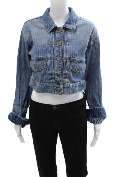 Joie Womens Striped Cotton Collared Button Long Sleeve Jacket Blue 90s Size XS