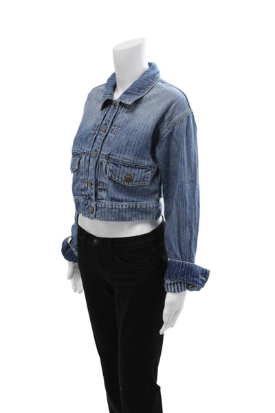 Joie Womens Striped Cotton Collared Button Long Sleeve Jacket Blue 90s Size XS