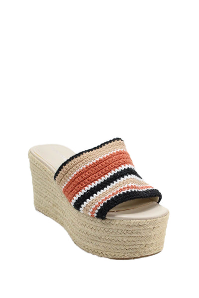 Marc Fisher Womens Striped Print Platform Slip-On Sandals Beige Size 7