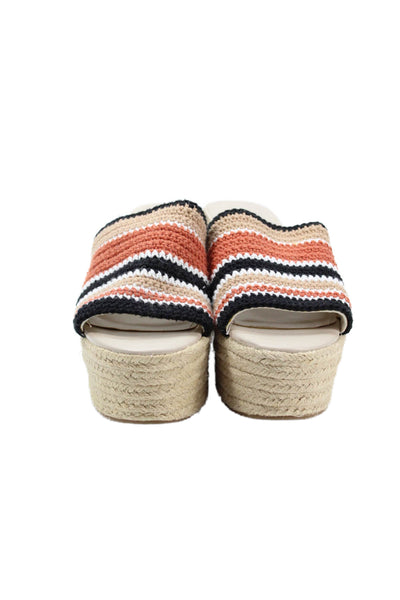 Marc Fisher Womens Striped Print Platform Slip-On Sandals Beige Size 7
