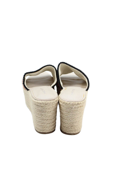 Marc Fisher Womens Striped Print Platform Slip-On Sandals Beige Size 7