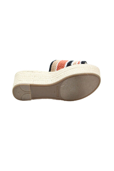 Marc Fisher Womens Striped Print Platform Slip-On Sandals Beige Size 7