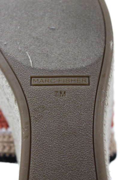 Marc Fisher Womens Striped Print Platform Slip-On Sandals Beige Size 7