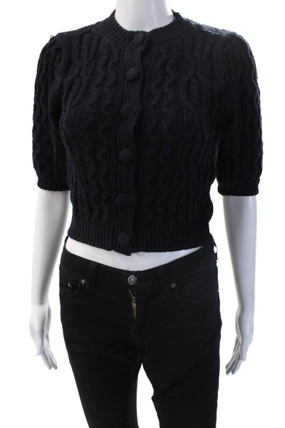 Zara Unisex Cardigan Black Crew Neck Button Short Sleeve Acrylic Size S