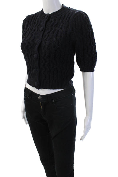 Zara Unisex Cardigan Black Crew Neck Button Short Sleeve Acrylic Size S