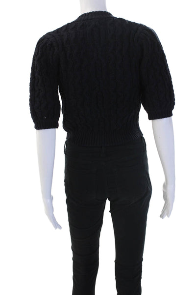Zara Unisex Cardigan Black Crew Neck Button Short Sleeve Acrylic Size S