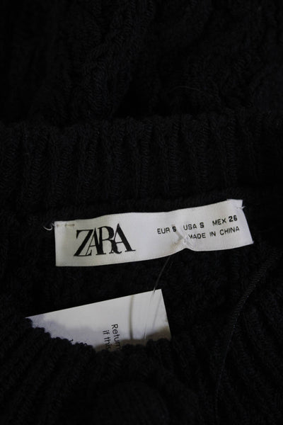 Zara Unisex Cardigan Black Crew Neck Button Short Sleeve Acrylic Size S