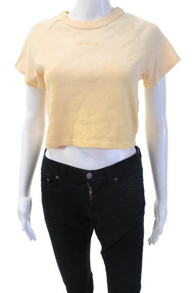 Madhappy Women Cropped T-Shirt Beige Cotton Short Sleeve Size XL