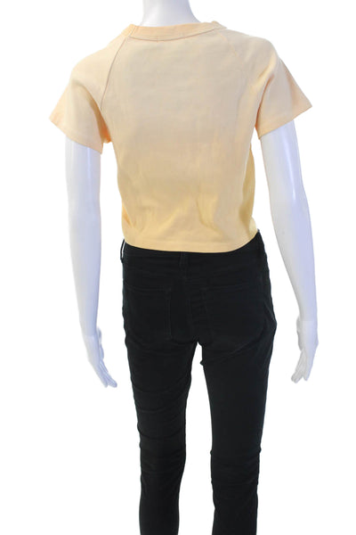 Madhappy Women Cropped T-Shirt Beige Cotton Short Sleeve Size XL