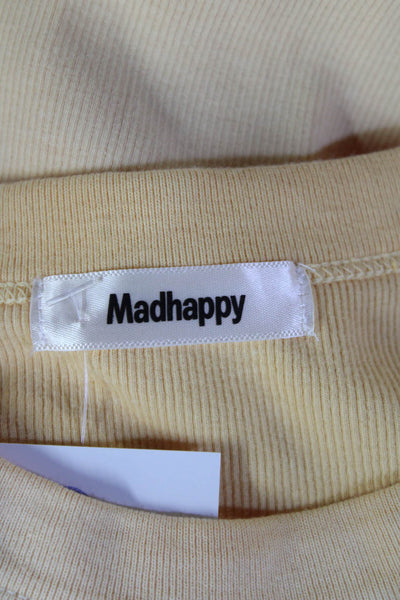 Madhappy Women Cropped T-Shirt Beige Cotton Short Sleeve Size XL