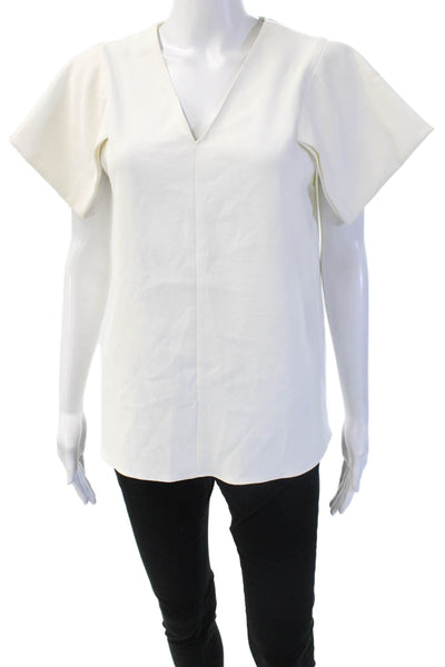 Tibi Womens White V Neck Short Sleeve Classic Blouse Size 4