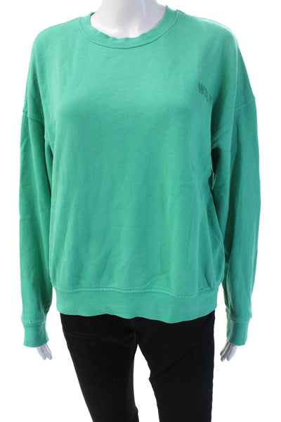 WSLY Women Pullover Sweatshirts Green Crew Neck Long Sleeve Organic Size XS