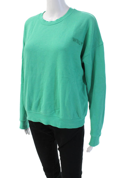 WSLY Women Pullover Sweatshirts Green Crew Neck Long Sleeve Organic Size XS