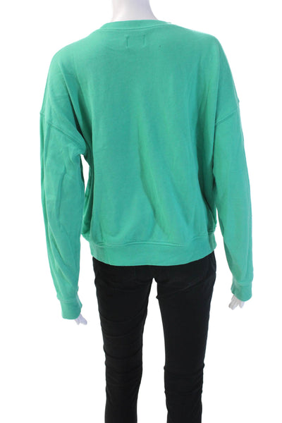 WSLY Women Pullover Sweatshirts Green Crew Neck Long Sleeve Organic Size XS