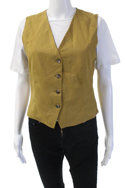 Zara Women Sleeveless V-Neck Vest Tan Lyocell Linen Size S