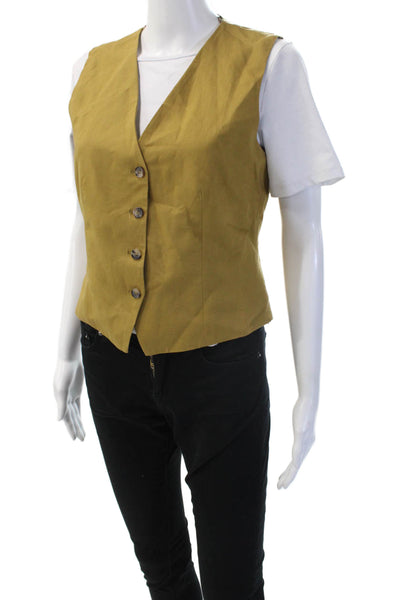 Zara Women Sleeveless V-Neck Vest Tan Lyocell Linen Size S