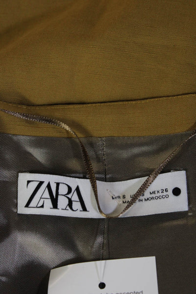 Zara Women Sleeveless V-Neck Vest Tan Lyocell Linen Size S