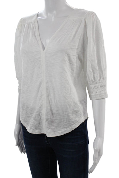 Goldie Womens White V-Neck 3/4 Sleeve Basic Blouse 100% Pima Cotton Size M