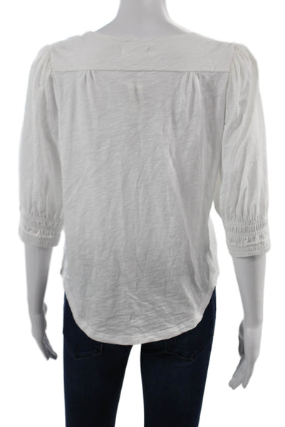 Goldie Womens White V-Neck 3/4 Sleeve Basic Blouse 100% Pima Cotton Size M