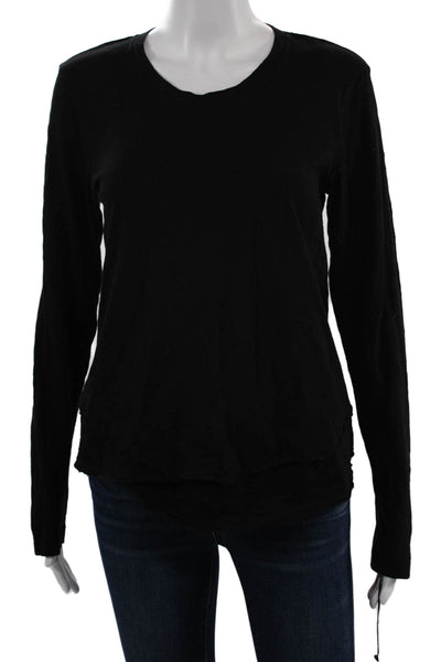 Wilt Womens Basic Black Silk Round Neck Long Sleeve T-Shirt Size XS