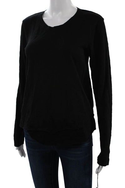 Wilt Womens Basic Black Silk Round Neck Long Sleeve T-Shirt Size XS