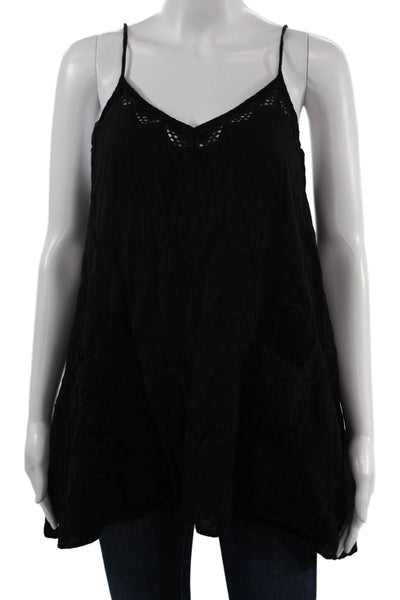Indikah Women Camisole Tunic Black V-Neck Sleeveless Bohemian Rayon Size M