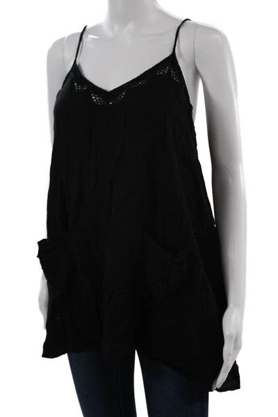 Indikah Women Camisole Tunic Black V-Neck Sleeveless Bohemian Rayon Size M
