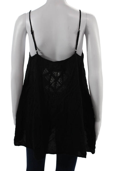 Indikah Women Camisole Tunic Black V-Neck Sleeveless Bohemian Rayon Size M