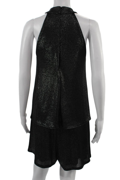 Veronica M Women Shift Romper Black Mock Neck Sleeveless Zip Size L