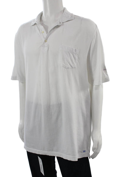 Peter Millar Mens White Polo Collared Short Sleeve 92% Cotton Stretch Size L