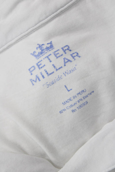 Peter Millar Mens White Polo Collared Short Sleeve 92% Cotton Stretch Size L