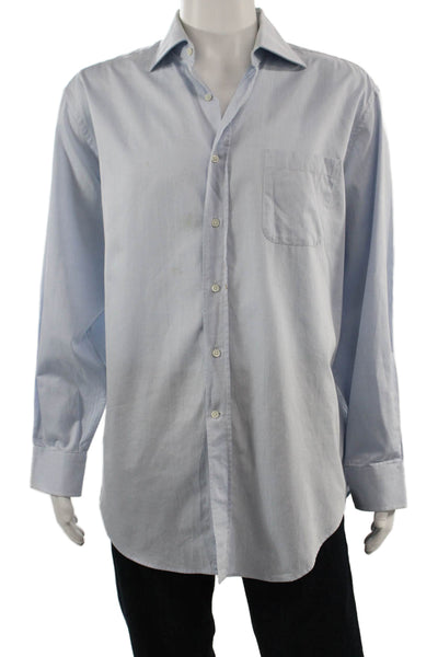 Breuer Mens Dress Shirt Light Blue Cotton Long Sleeve Point Spread Size L