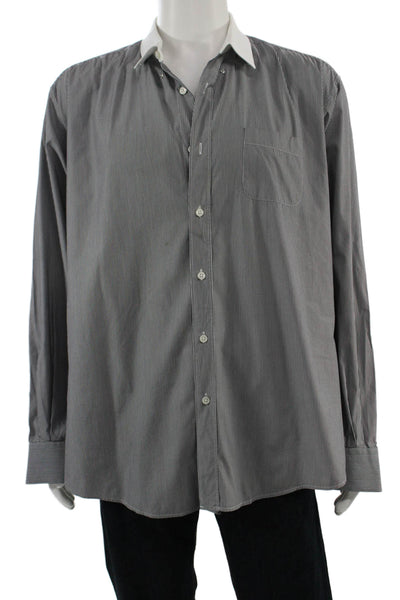 Z Zegna Mens Point Collar Striped Dress Shirt Dark Gray Cotton Size L