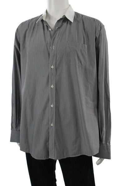 Z Zegna Mens Point Collar Striped Dress Shirt Dark Gray Cotton Size L