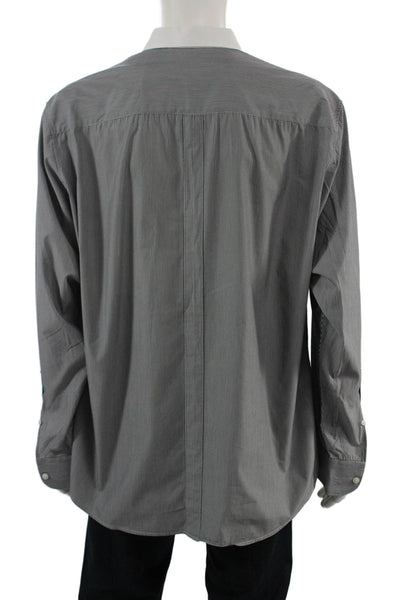 Z Zegna Mens Point Collar Striped Dress Shirt Dark Gray Cotton Size L