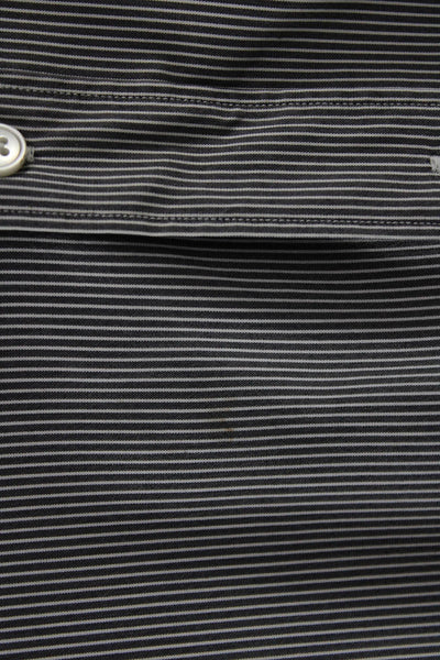Z Zegna Mens Point Collar Striped Dress Shirt Dark Gray Cotton Size L