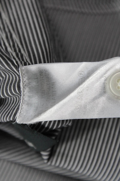 Z Zegna Mens Point Collar Striped Dress Shirt Dark Gray Cotton Size L