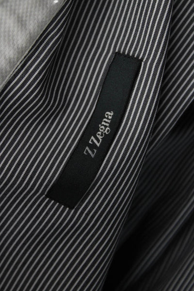 Z Zegna Mens Point Collar Striped Dress Shirt Dark Gray Cotton Size L