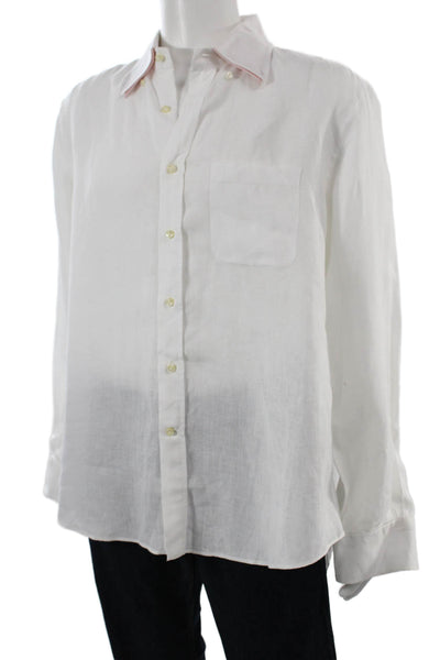 Kashani Mens Point Button-Up Linen Collared Long Sleeve White Classic Size L