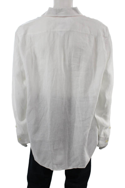 Kashani Mens Point Button-Up Linen Collared Long Sleeve White Classic Size L