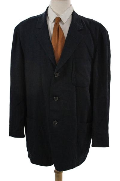 Ermenegildo Zegna Mens Dark Blue Herringbone Blazer Button Collared Size 44