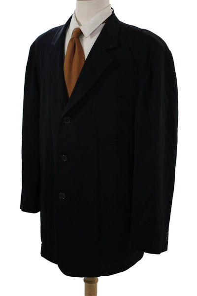Ermenegildo Zegna Mens Dark Blue Herringbone Blazer Button Collared Size 44