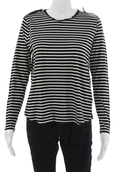 Lauren Ralph Lauren Women Striped Black Long Sleeve T-Shirt Size PL
