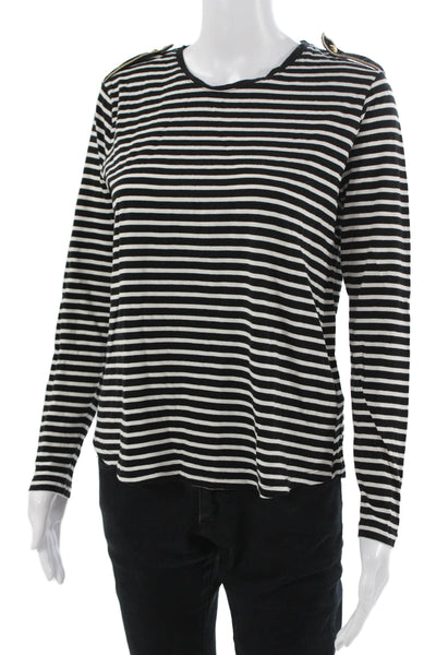 Lauren Ralph Lauren Women Striped Black Long Sleeve T-Shirt Size PL