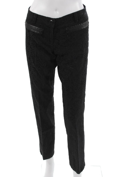 Yansi Fugel Women Designer Ankle Dress Pants Black Button 98% Cotton Size 4