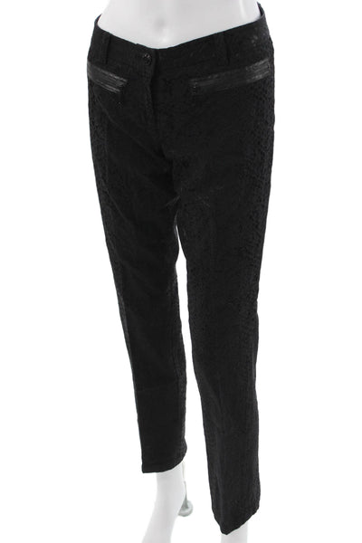 Yansi Fugel Women Designer Ankle Dress Pants Black Button 98% Cotton Size 4