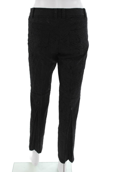 Yansi Fugel Women Designer Ankle Dress Pants Black Button 98% Cotton Size 4