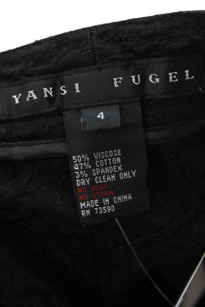 Yansi Fugel Women Designer Ankle Dress Pants Black Button 98% Cotton Size 4